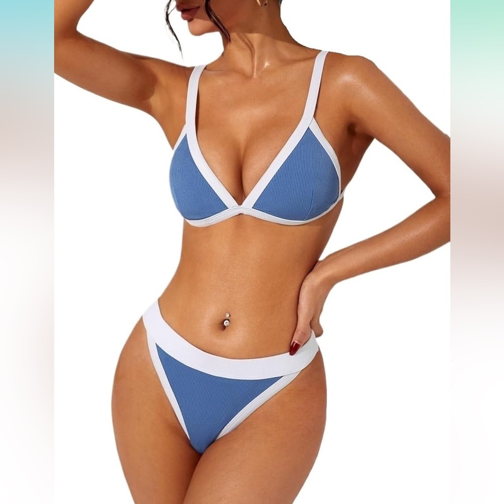Blue and White Women's Bikini Set